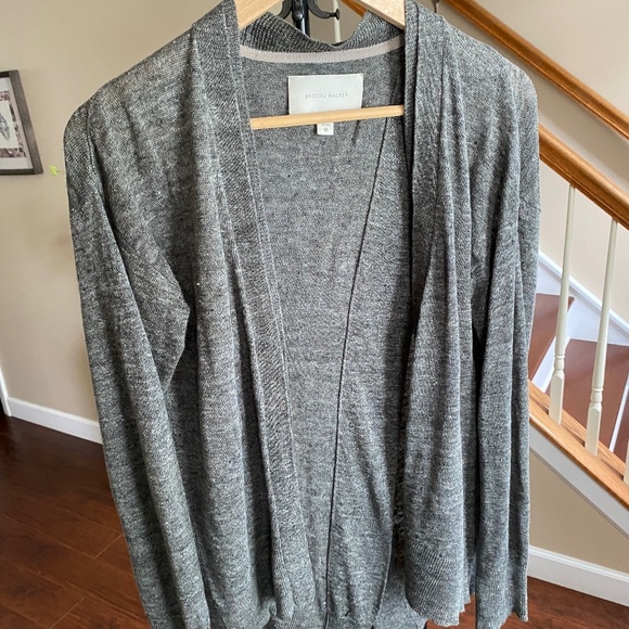 Brochu Walker Linen Open Grey Cardigan with Cross Back Cut Size M - Picture 8 of 16